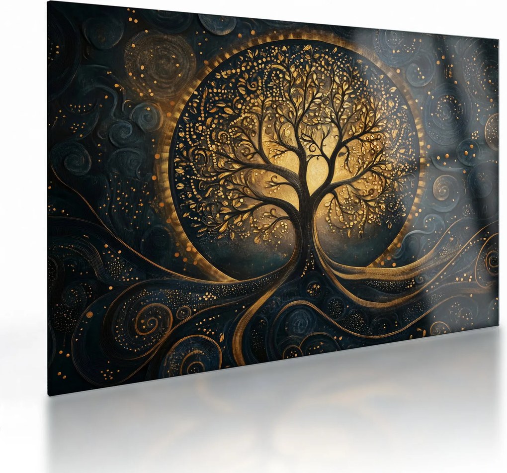 Üveg kép – Arany aurájú fa (70x50 cm)