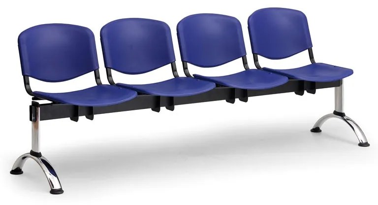 ISO II műanyag pad, 4 üléses - króm lábak, kék