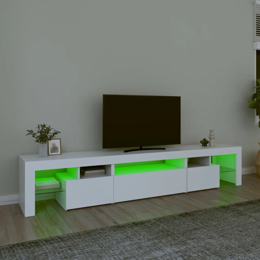 fehér TV-szekrény LED-lámpákkal 215x36,5x40 cm