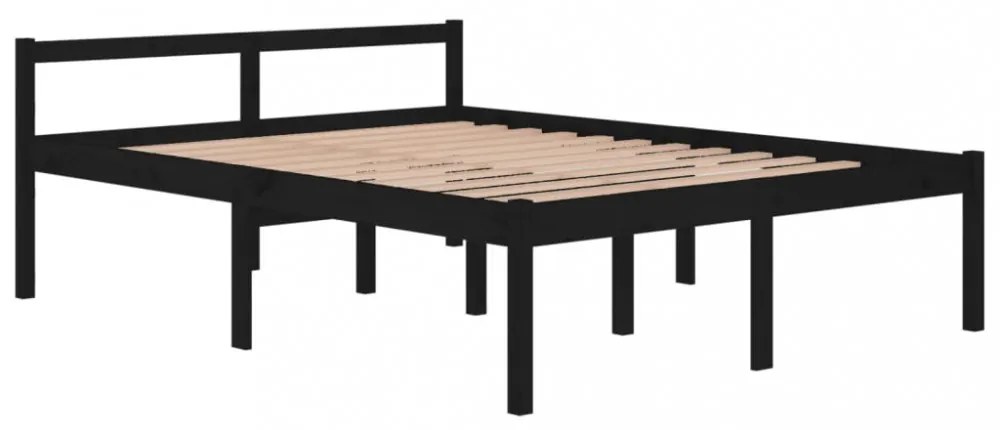 King Size fekete tömör fenyőfa ágy időseknek 150 x 200 cm