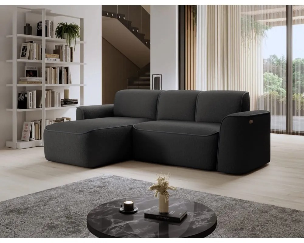 Antracitszürke buklé sarokkanapé (bal oldali-heverő résszel) Ume – ELTAP