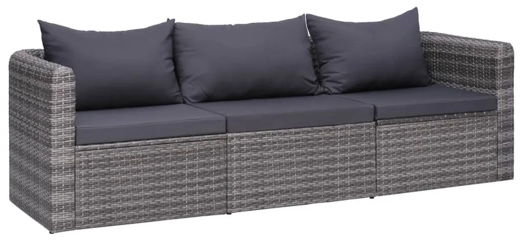 3-részes szürke polyrattan kerti ülőgarnitúra párnákkal