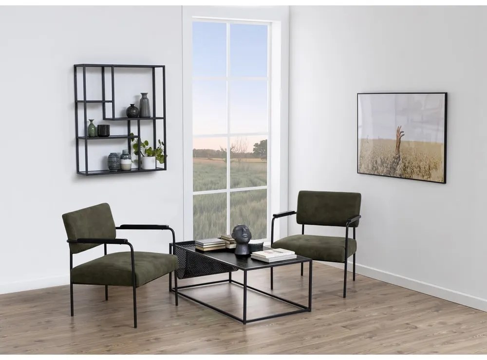 Fekete fali könyvespolc kőrisfa dekorral 75x91 cm Seaford – Actona