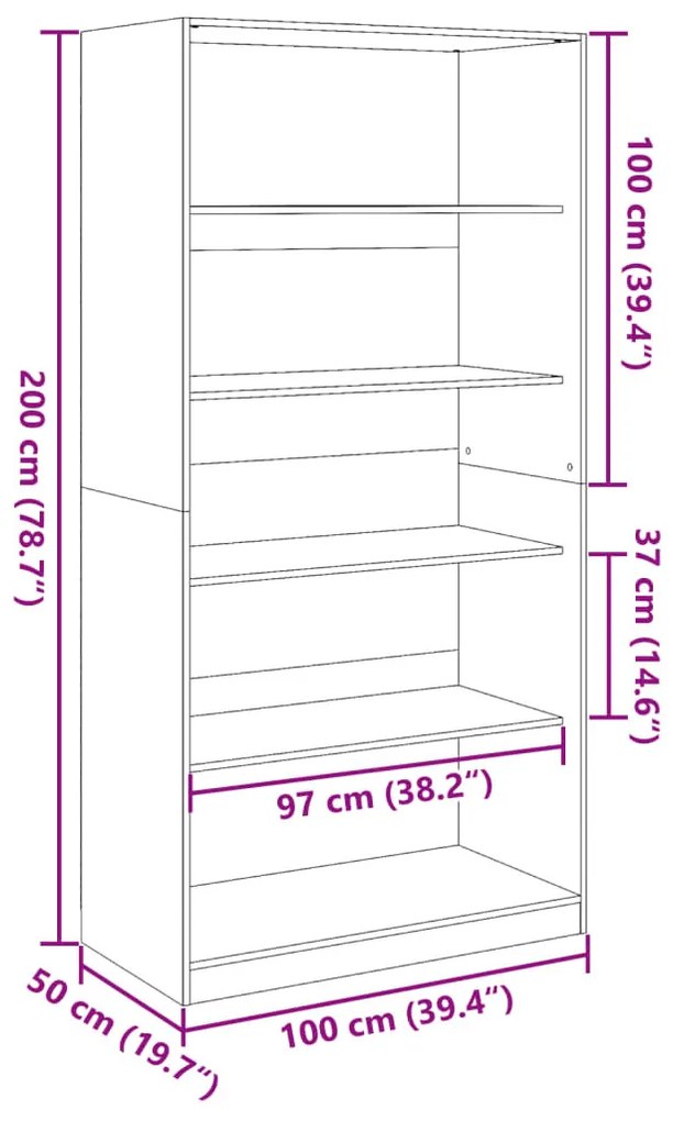 füstös tölgy színű szerelt fa ruhásszekrény 100 x 50 x 200 cm