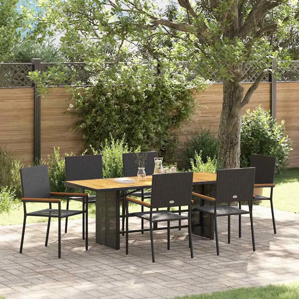 Kert étkező szett 7 pcs Fekete és Barna 190 x 80 x 75 cm
