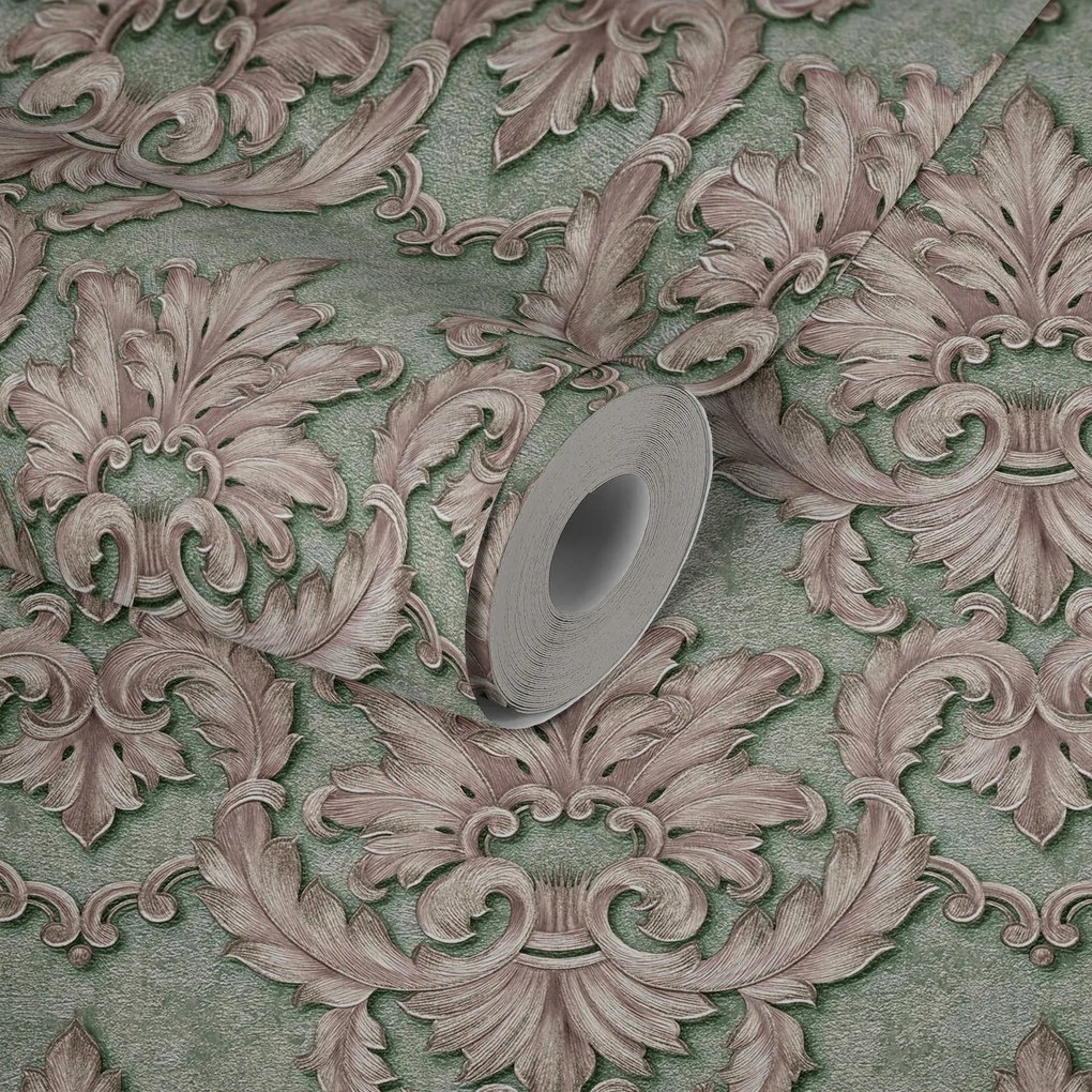 Arany tapéta Dísz Zöld fényes 3D hatás Vinil Flizelin 10 m