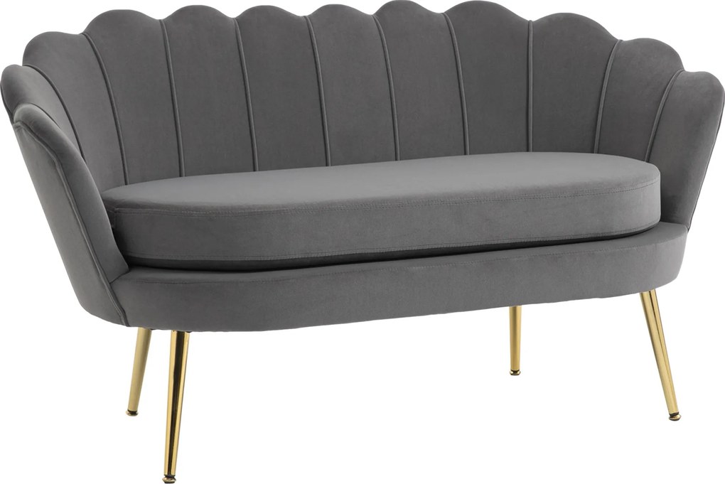 HOMCOM 2-Személyes Szövet Kanapé - Elegáns Ülőbútor Puhából és Látványos Párnákból, Szürke Velúr Poliészter 133 x 63 x 75 cm | Aosom