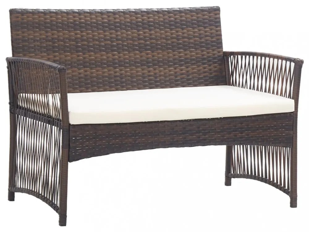 4-részes barna kerti polyrattan bútorszett párnákkal