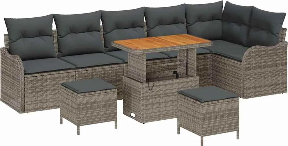 vidaXL Kerti Kanapé Szett párnával 9 pcs Szürke polirattan