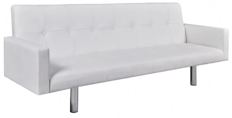 Fehér, karfás műbőr kanapéágy