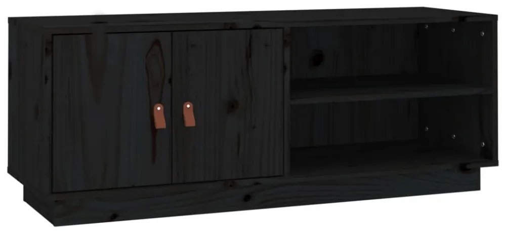 fekete tömör fenyőfa TV-szekrény 105 x 34 x 40 cm