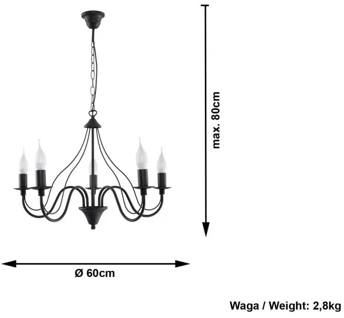 Fiorano 5 fekete függőlámpa - Sollux