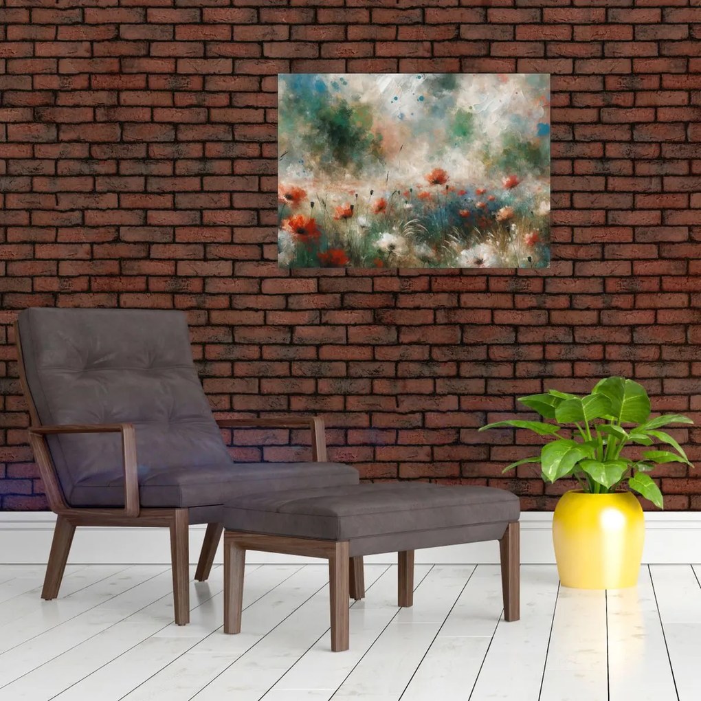 Üveg kép – Pipacsmező absztrakciója (70x50 cm)