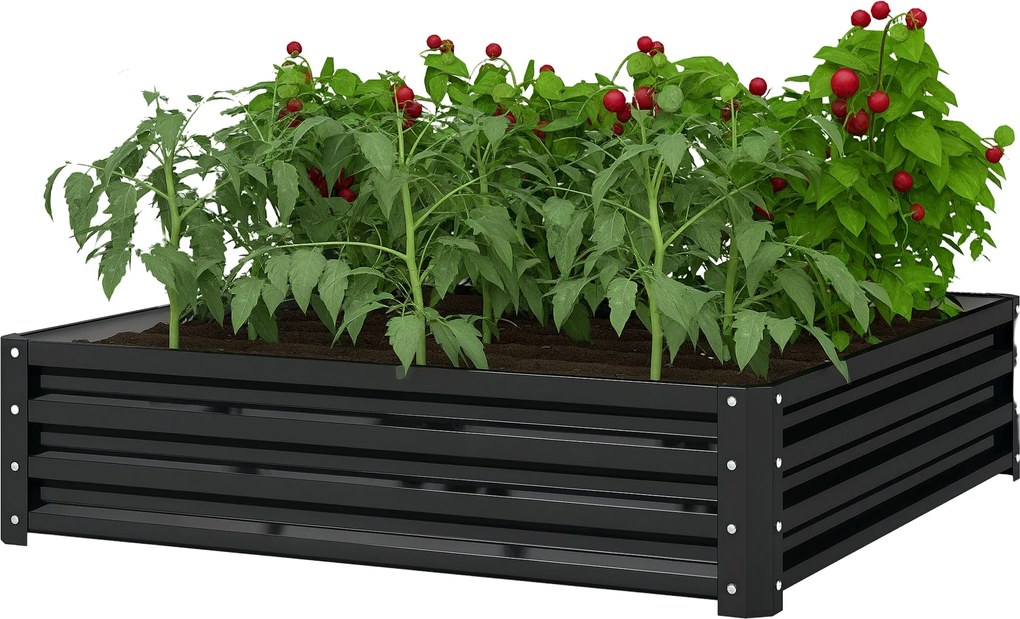 Outsunny Emelt Kertágy, Virágzó Doboza, Zöldségágy, Növény Doboza, Fűszernövény Ágy Kerthez, Teraszhoz, Erkélyhez, Acél, Szürke, 120 x 120 x 30 cm | A