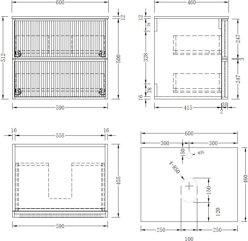 AREZZO design SAVONA 60 cm-es Fürdőszoba alsószekrény 2 fiók, matt fehér