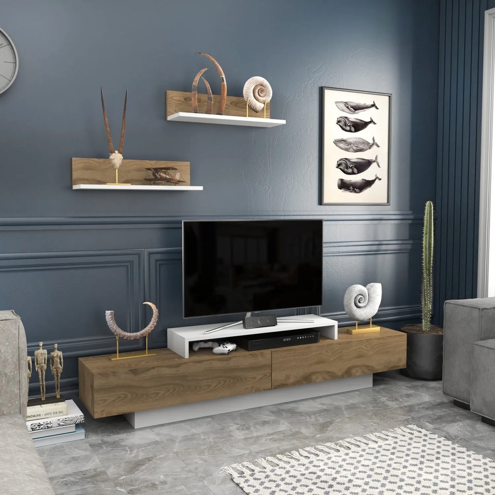 TV szekrény Lusi - White, Oud Oak