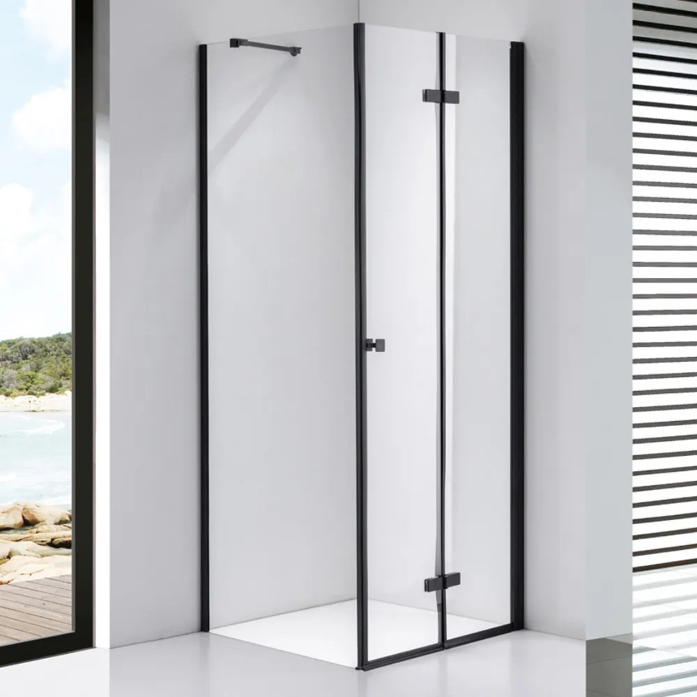Stuxi Verona Black 110x110 cm szögletes csuklóajtós zuhanykabin, 6 mm vízlepergető üveggel, fekete elemekkel