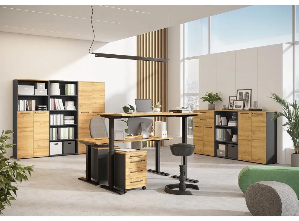 Íróasztal elektromosan állítható magassággal, tölgyfa dekoros asztallappal 80x160 cm Agenda – Germania