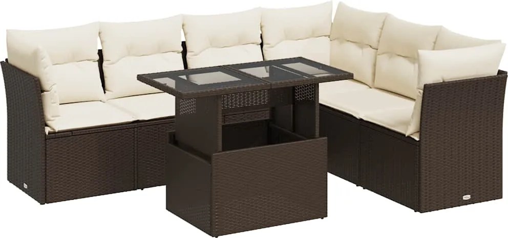vidaXL 7 részes barna polyrattan kerti ülőgarnitúra párnákkal