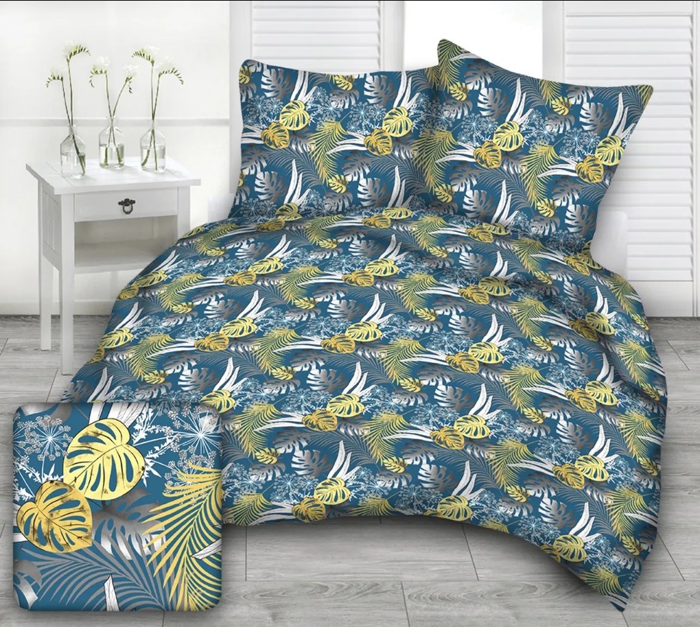 Monstera kék pamut ágynemű DeLuxe Ágynemű mérete: 140x200 cm, A csomag tartalma: Készletcsomagolás