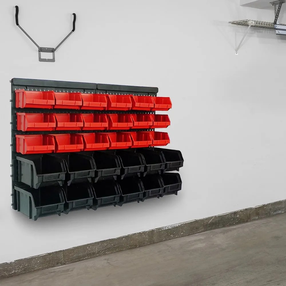 ORDER függő szerszámszervező, 30 doboz, 64x2x38cm, piros/fekete Monzana