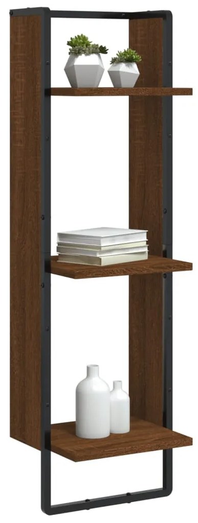 3 szintes barna tölgy színű szerelt fa fali polc 30x25x100 cm