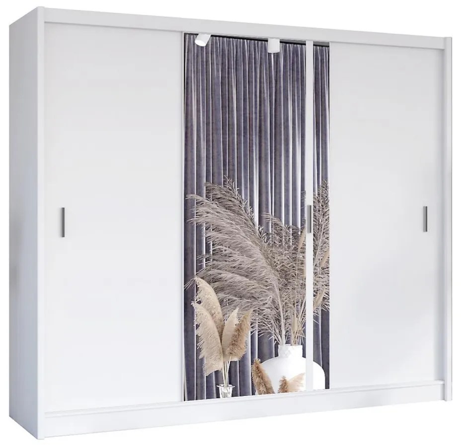 SABRINA gardróbszekrény tükörrel, 250x215 cm, fehér