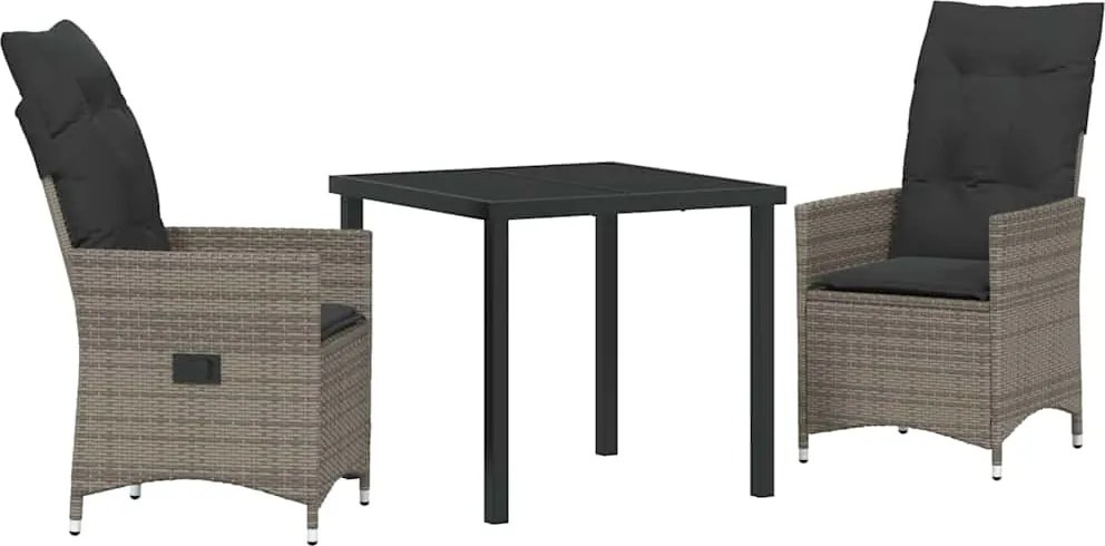 vidaXL Kert étkező szett párnával 3 pcs Szürke polirattan