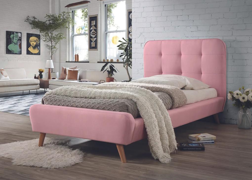 Kárpitozott ágy TIFFANY 90 x 200 cm rózsaszín/tölgy