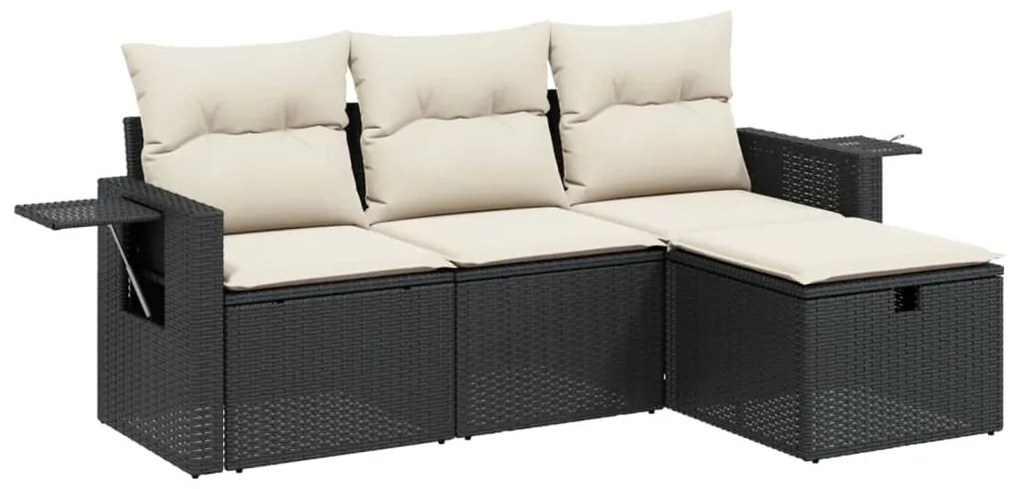 4 részes fekete polyrattan kerti ülőgarnitúra párnákkal