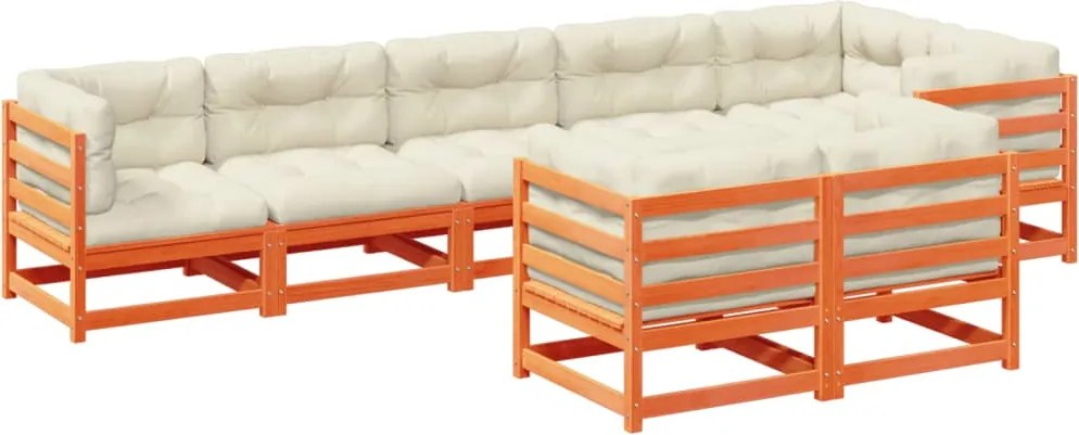 vidaXL 8 részes viaszbarna tömör fenyőfa kerti kanapészett párnákkal