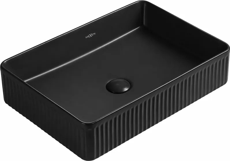 Mexen Grovo pultra szerelhető bordázott mosdó 51 x 37 cm, fekete matt - 22305185