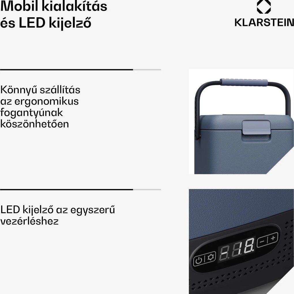 Klarstein SwiftFrost 12L hűtőtáska, 12V-24V/230V, -20 °C-ig, kompresszor, 2 teljesítményszint, LED kijelző