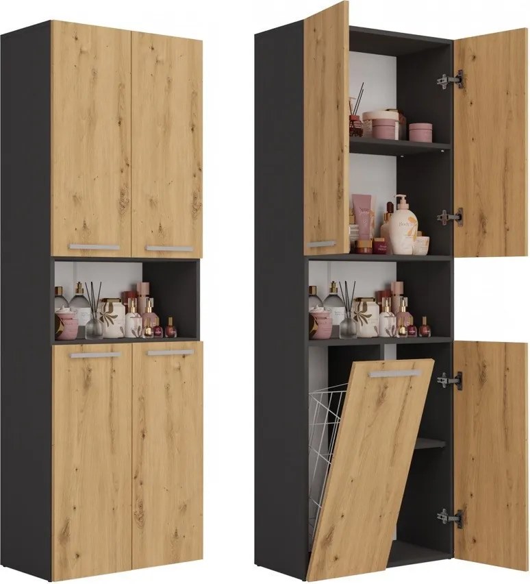 1K DK fürdőszoba szekrény, antracit-tölgy