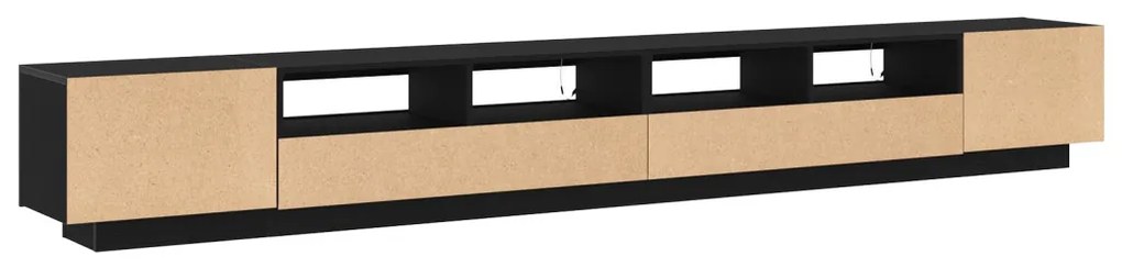 TV állvány LED világítással, fekete tölgyből, 300x35x40 cm, mérnöki fa