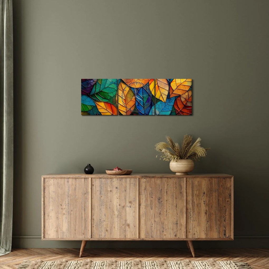 Kép - Levélmozaik (órával) (90x30 cm)