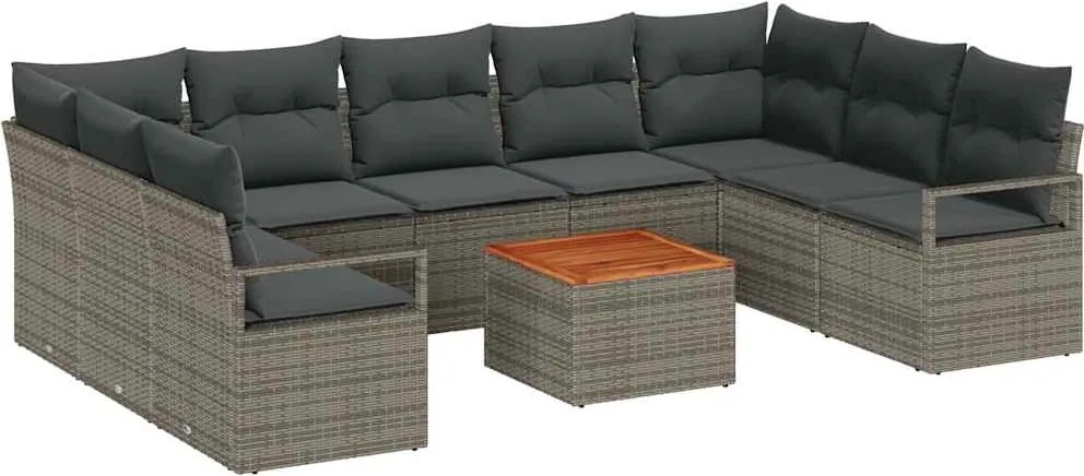 vidaXL Kerti Kanapé Szett párnával 10 pcs Szürke polirattan