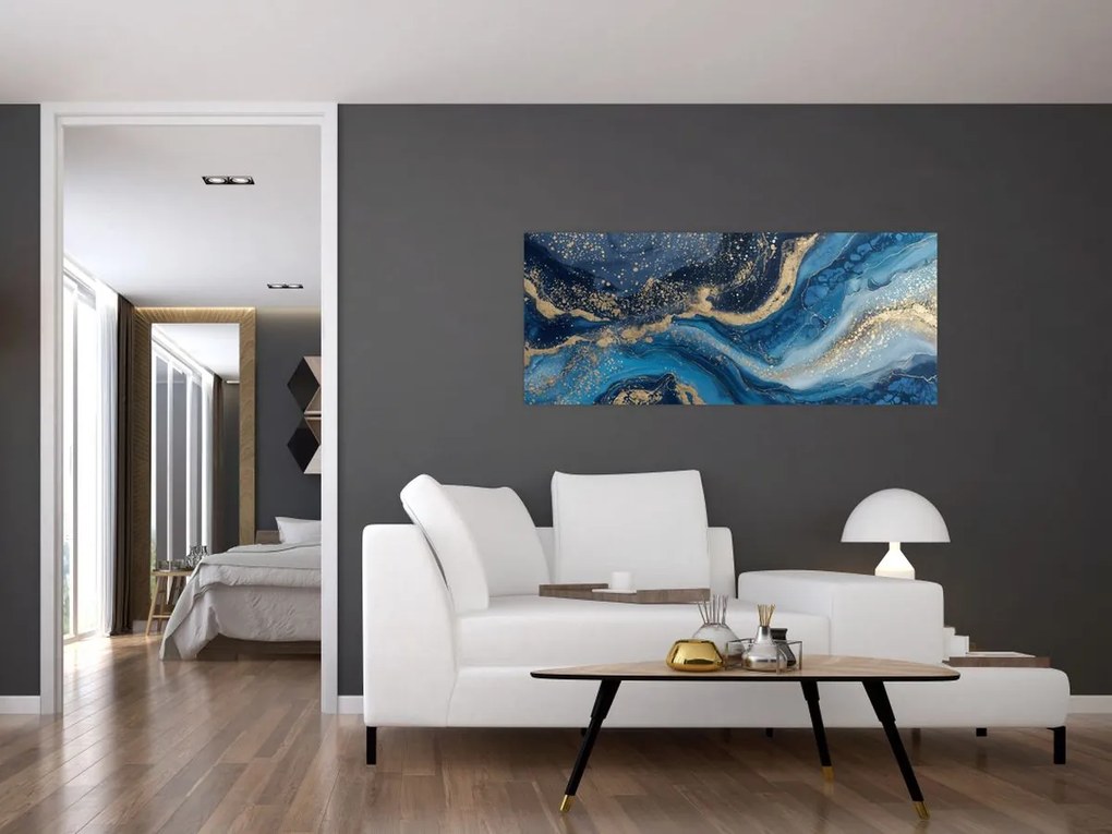 Kép - Kék-arany absztrakt márvány (120x50 cm)
