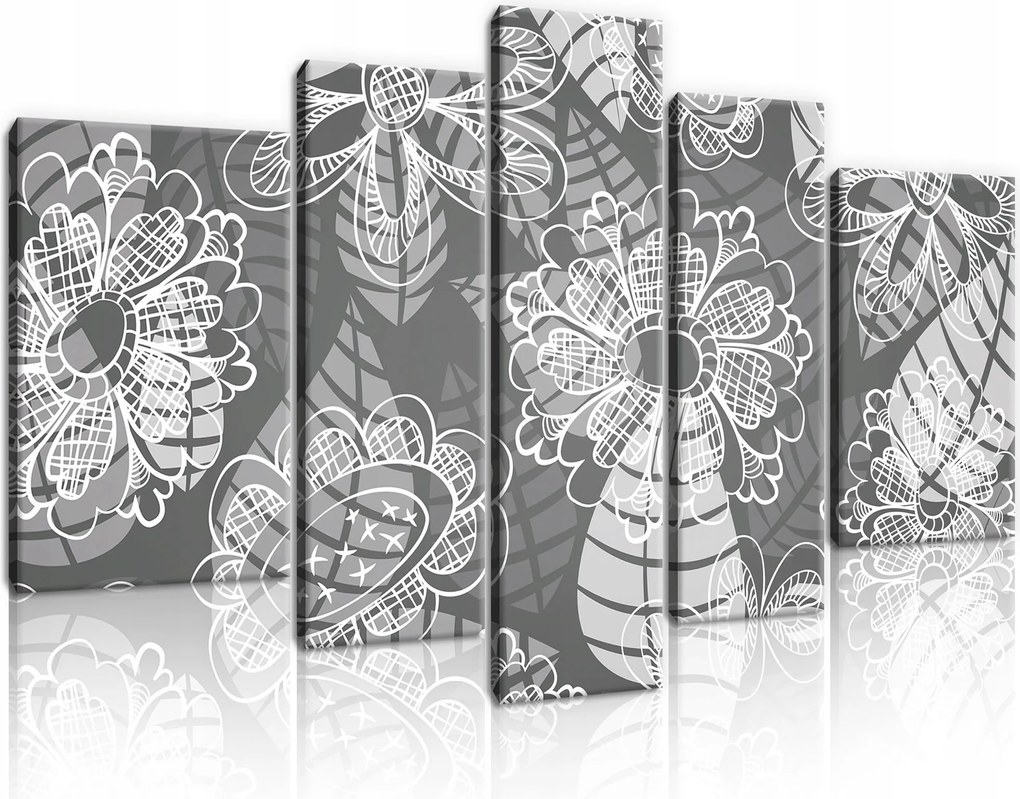 Vászonkép 170x100 Mozaik virágos botanikus szürke fekete fehér modern
