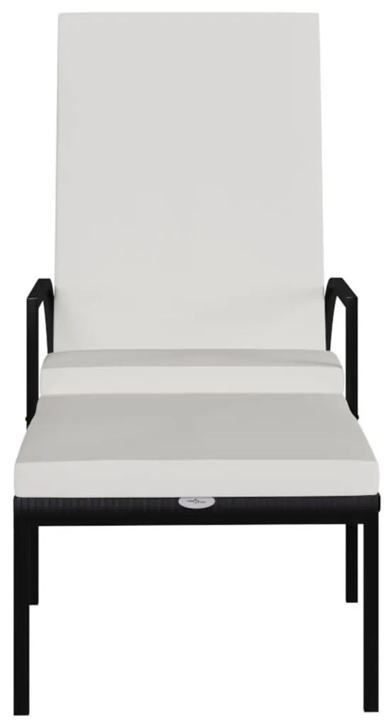 Fekete polyrattan napozóágy lábtartóval