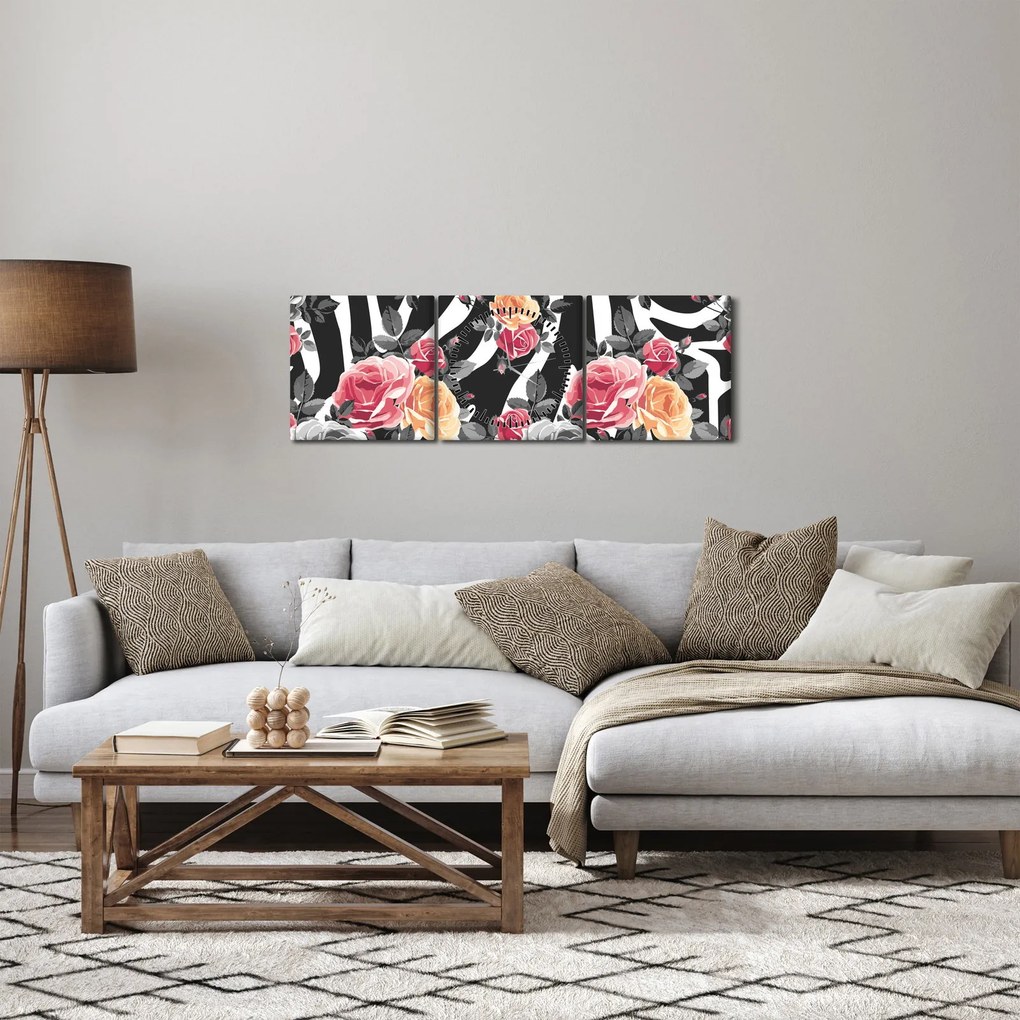 Virágzó rózsák képe (órával) (90x30 cm)