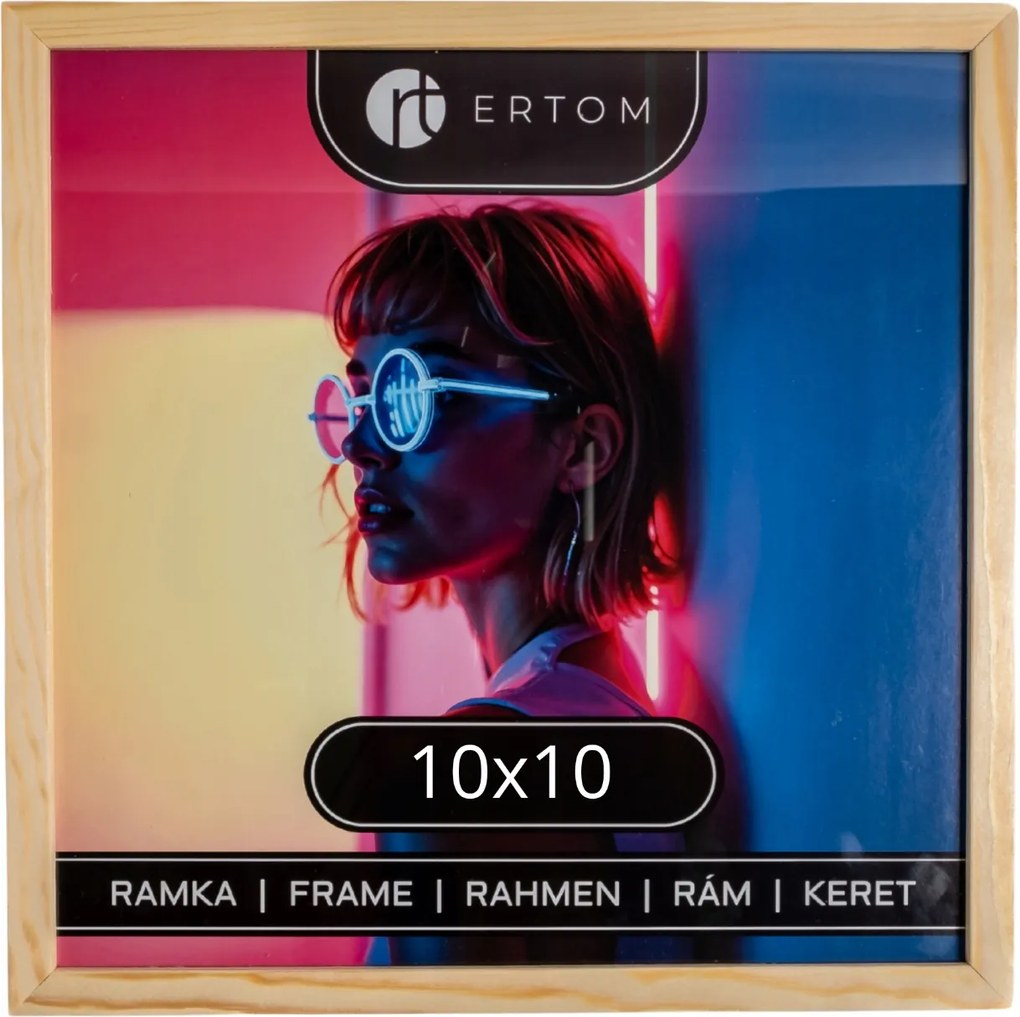 Fa képkeret 10x10 természetes üveg négyzet alakú