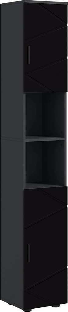 kleankin 2 Nyitott Polccal és 2 Állítható 2-Szintes Szekrénnyel Ellátott Kádár A Tisztálkodásra 30x30x183 cm, Fekete és Sötétszürke | Aosom