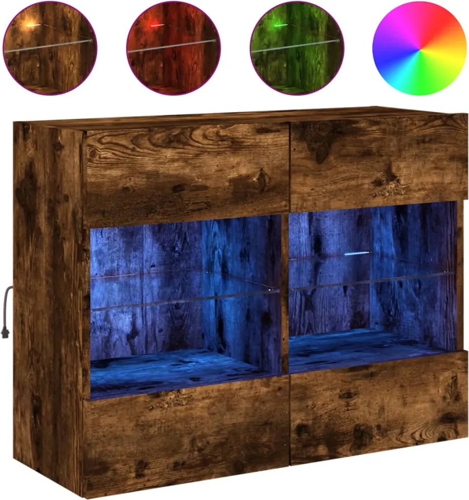 vidaXL füstös tölgy színű fali TV-szekrény LED-ekkel 78,5x30x60,5 cm
