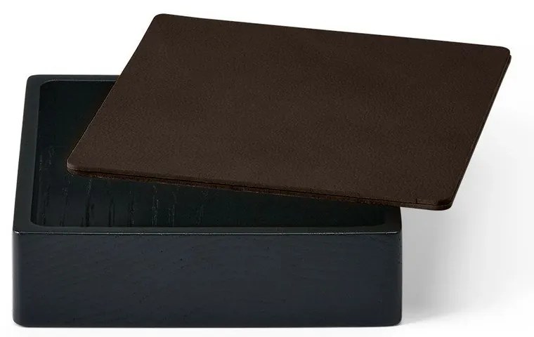 Fekete-barna fedeles-dekoratív fa-öko bőr tárolódoboz 11x11x3,5 cm Square Nupo – LIND DNA