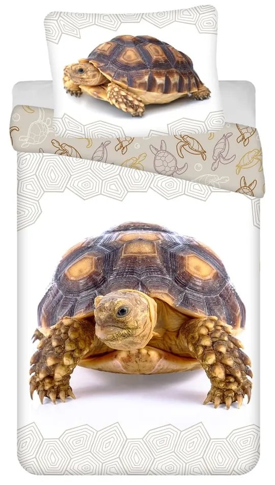 Fehér-barna egyszemélyes pamut gyerek ágyneműhuzat 140x200 cm Tortoise – Jerry Fabrics