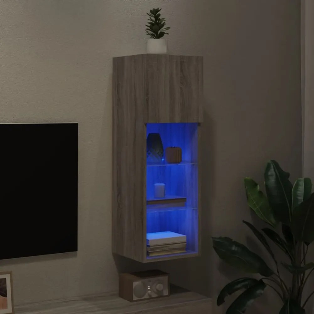 szürke sonoma színű TV-szekrény LED-lámpákkal 30,5x30x90 cm