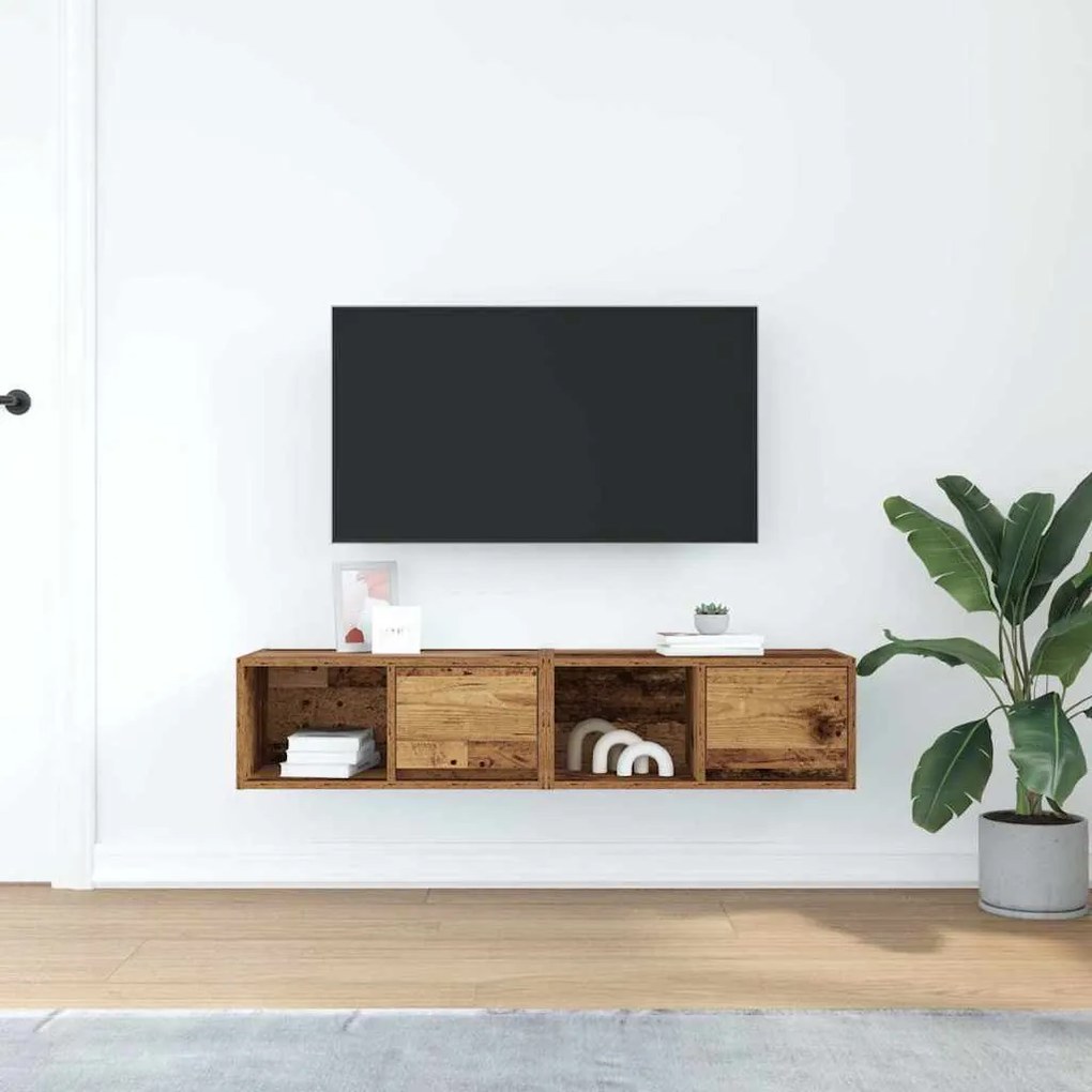 2 db antik fa szerelt fa fali TV-szekrény 60x31x25,5 cm