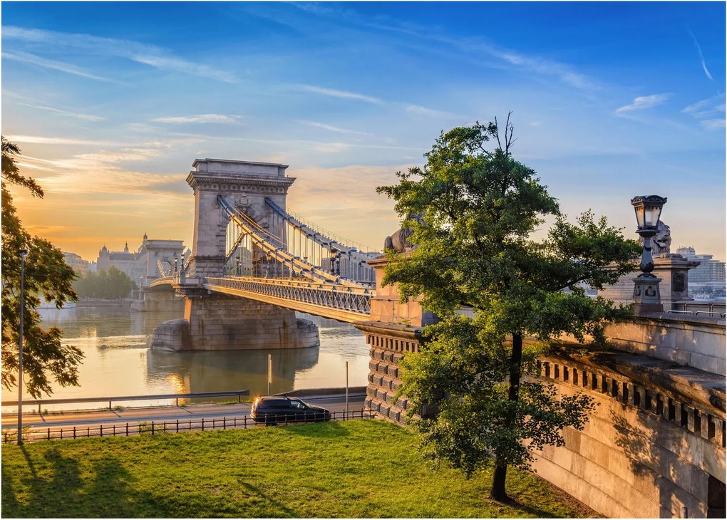 Kép - Híd a folyón, Budapest, Magyarország (üvegen) (70x50 cm)