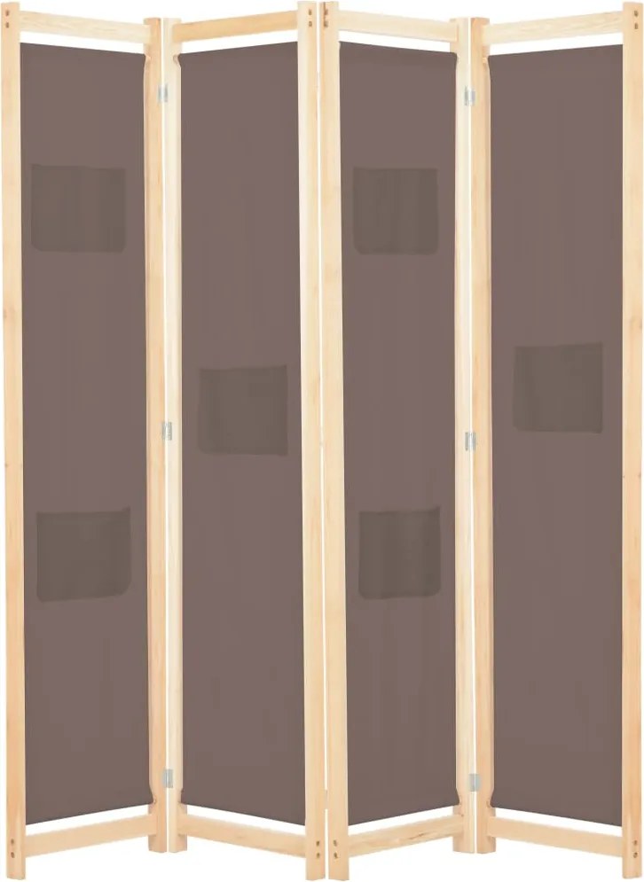 vidaXL barna 4-paneles szövetparaván 160 x 170 x 4 cm